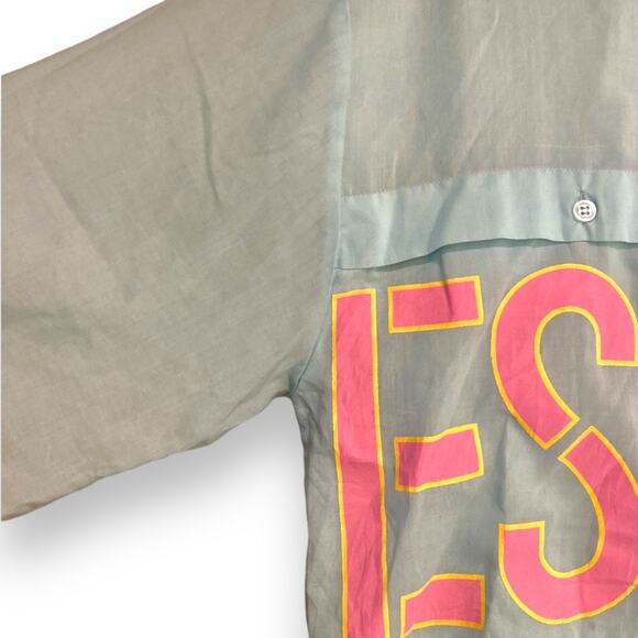 Vintage 80s ESleep Blue Pink Intimates Button Down Night Sleep Shirt Size Medium - Picture 11 of 16